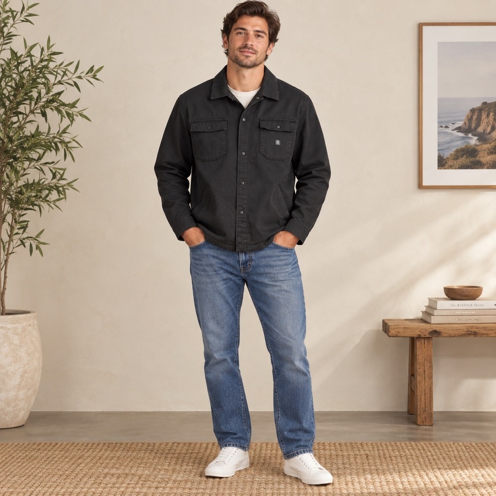 Roark Revival Men Black Heavy Cotton Canvas Snap Front Chore Shirt Jacket Large